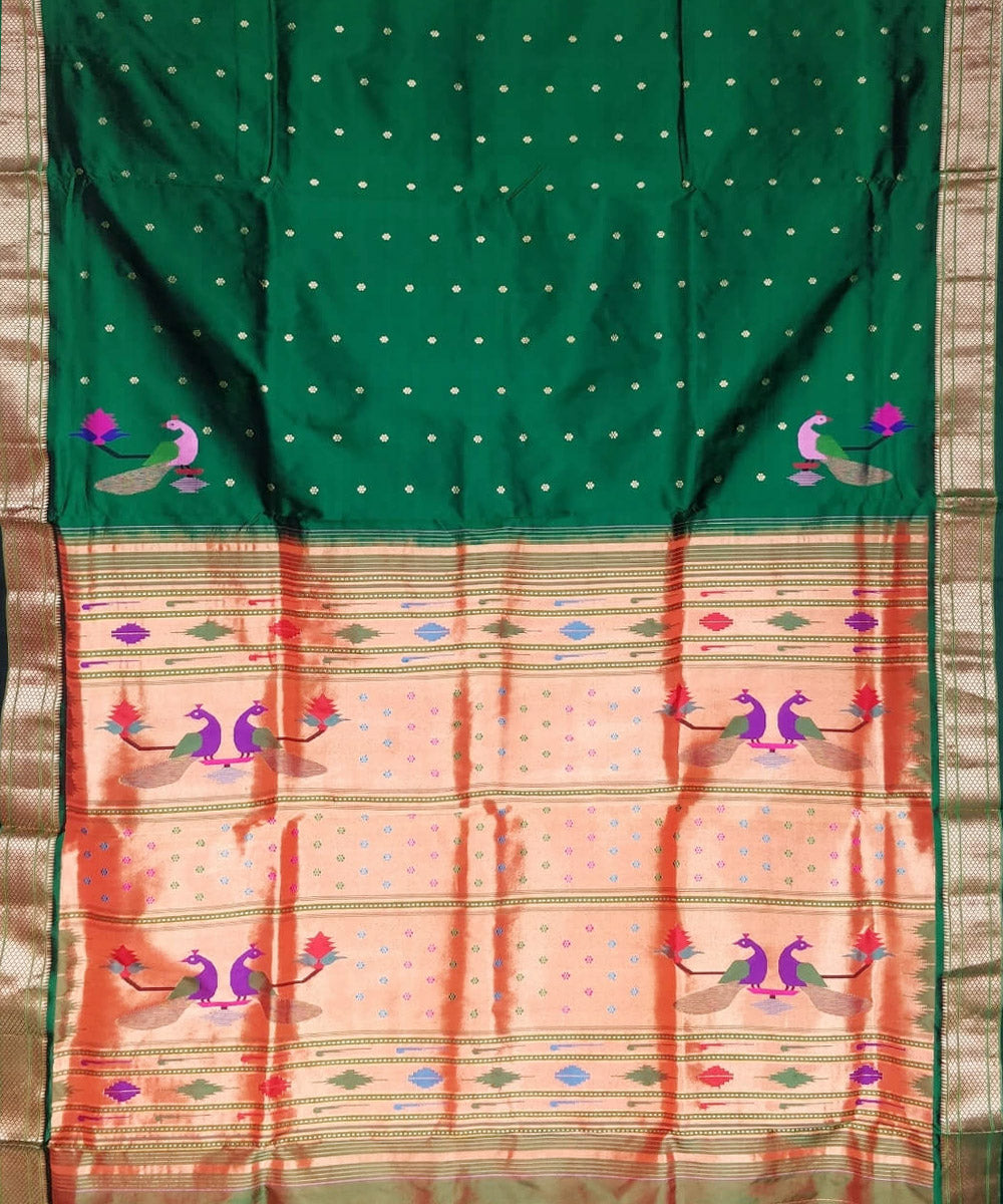 Bottle green silk handwoven paithani saree
