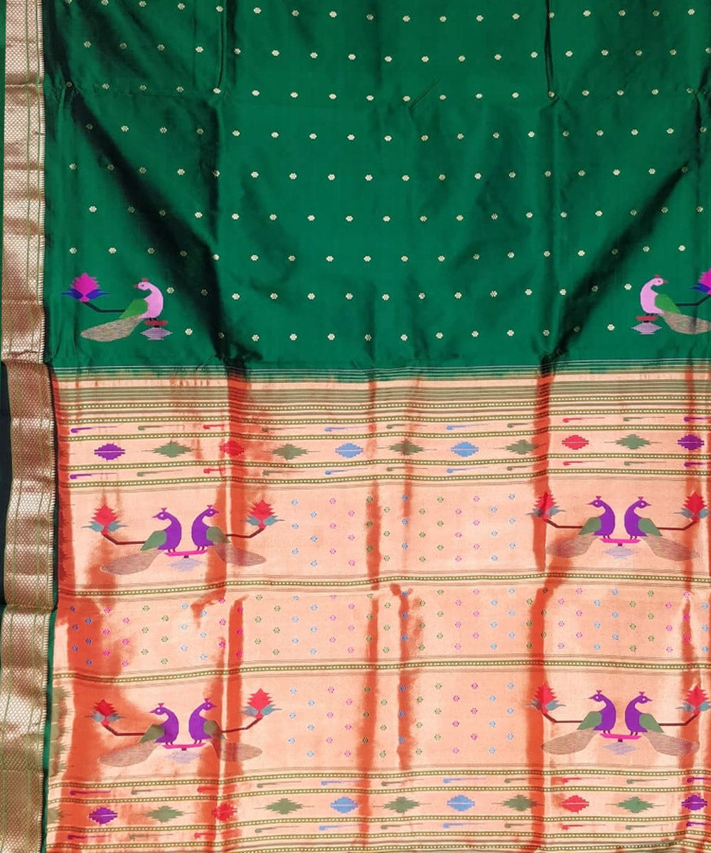 Bottle green silk handwoven paithani saree