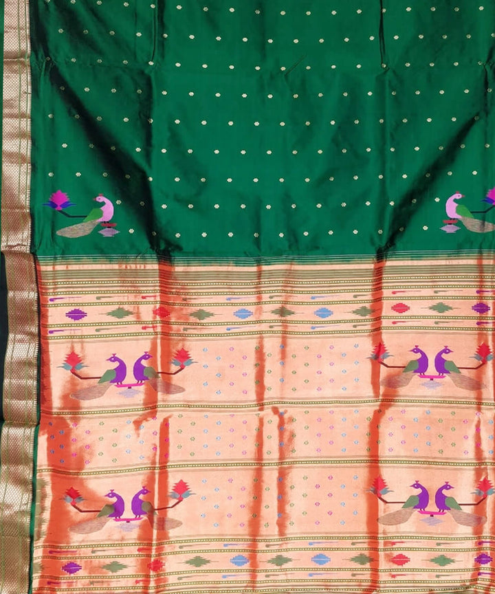 Bottle green silk handwoven paithani saree