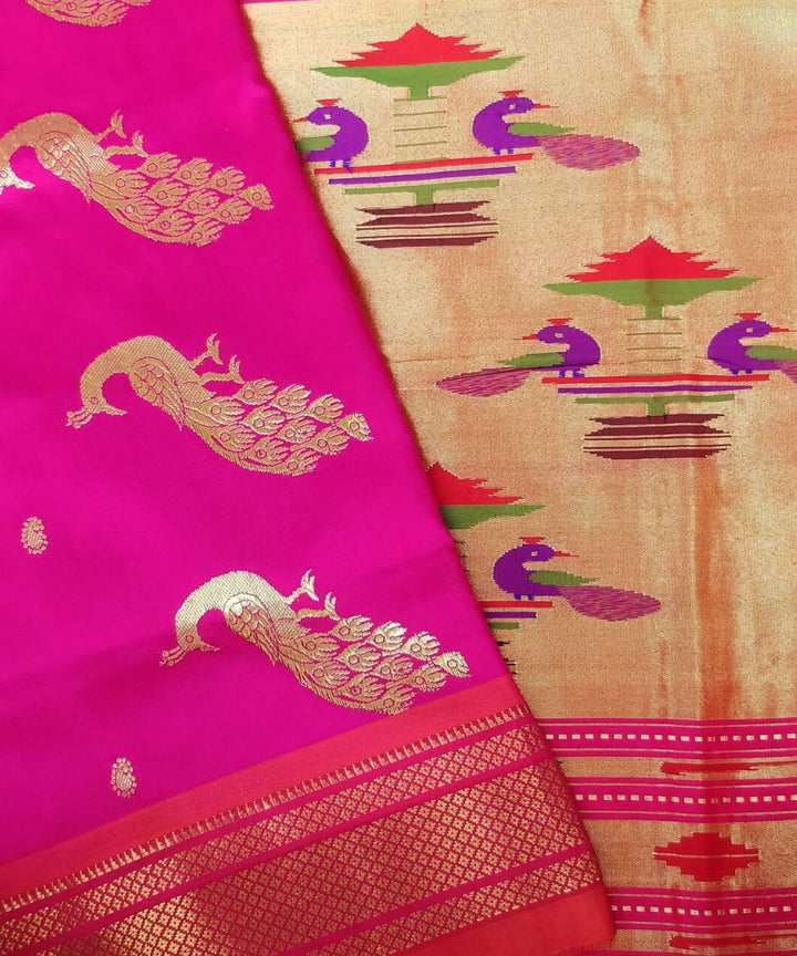 Dark pink silk handloom paithani saree