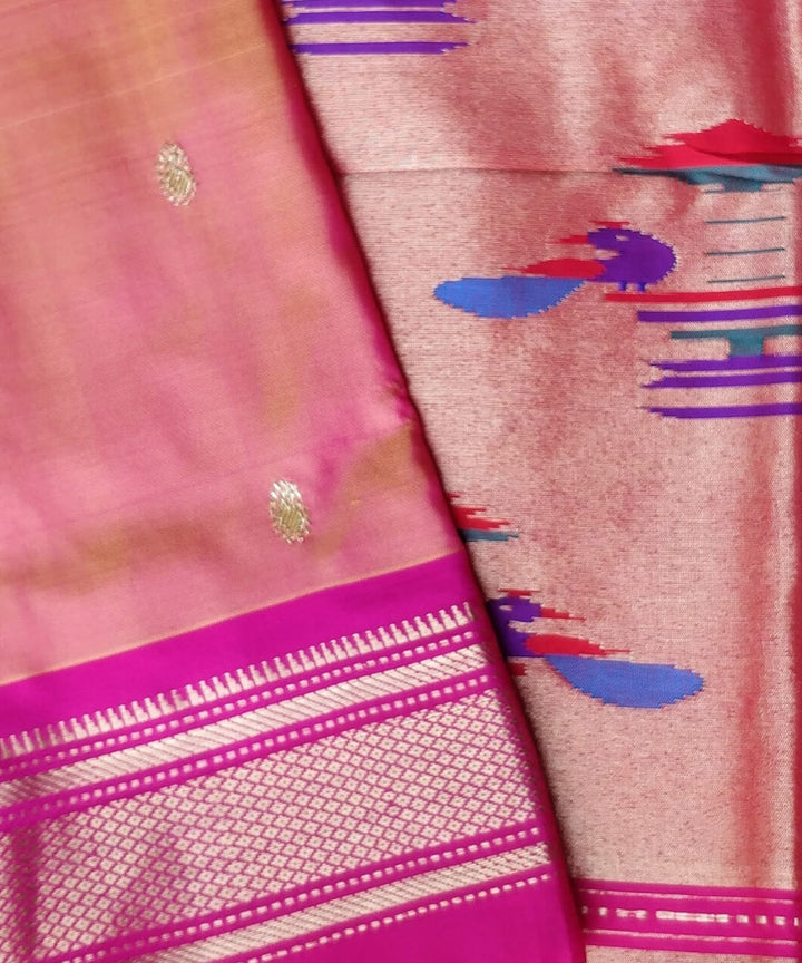 Pink peach silk handloom paithani saree