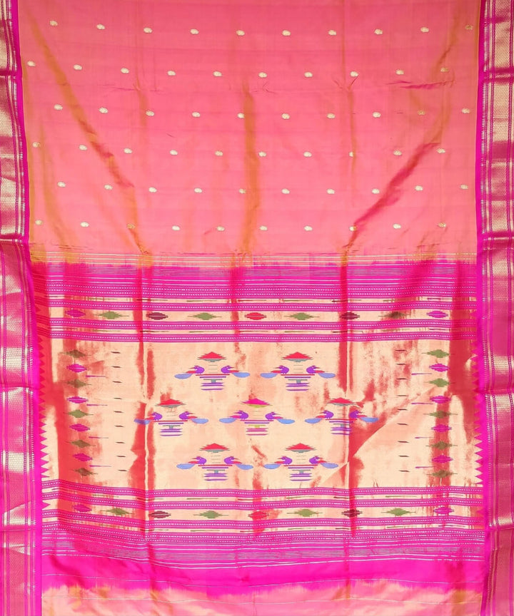 Pink peach silk handloom paithani saree