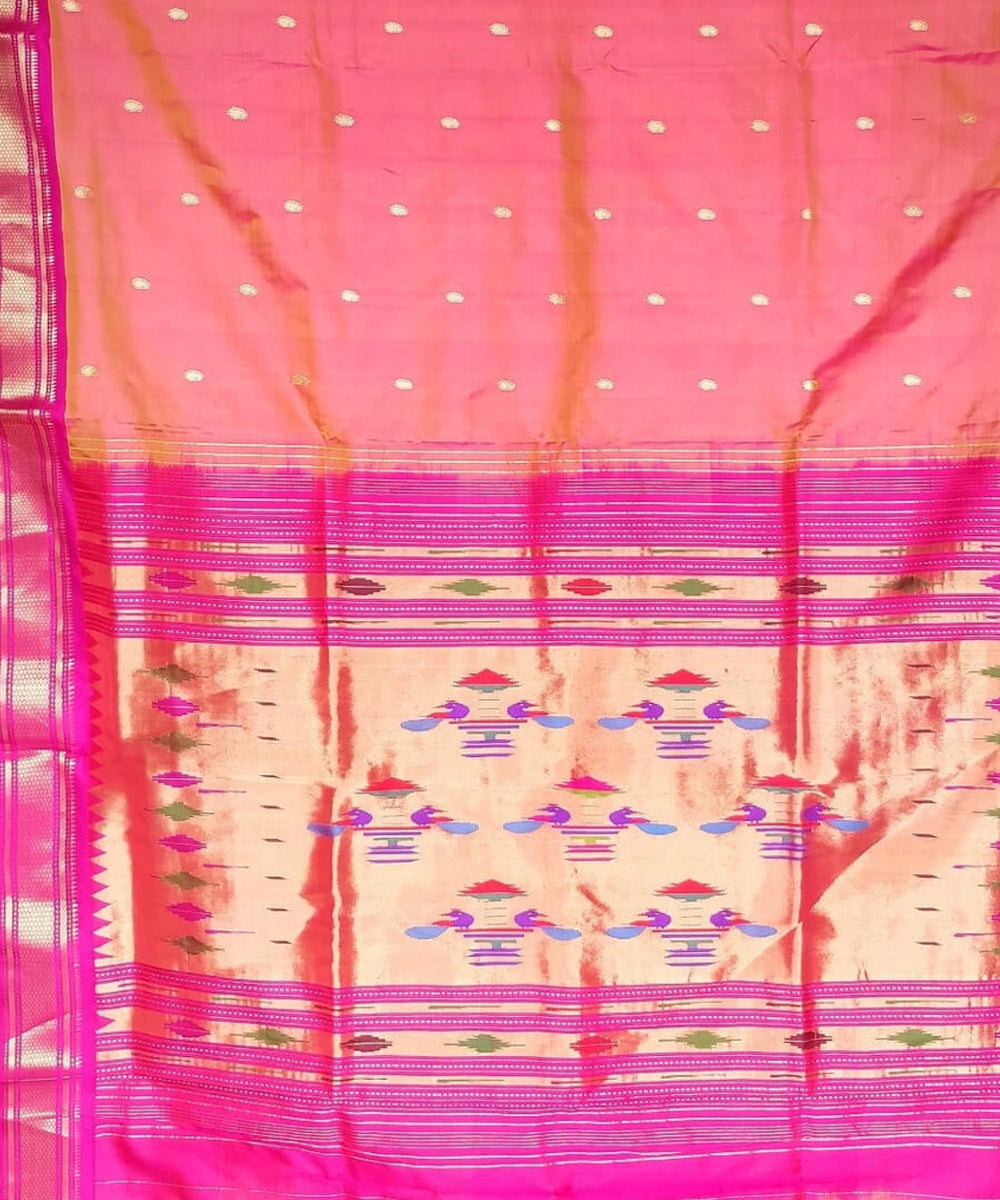 Pink peach silk handloom paithani saree