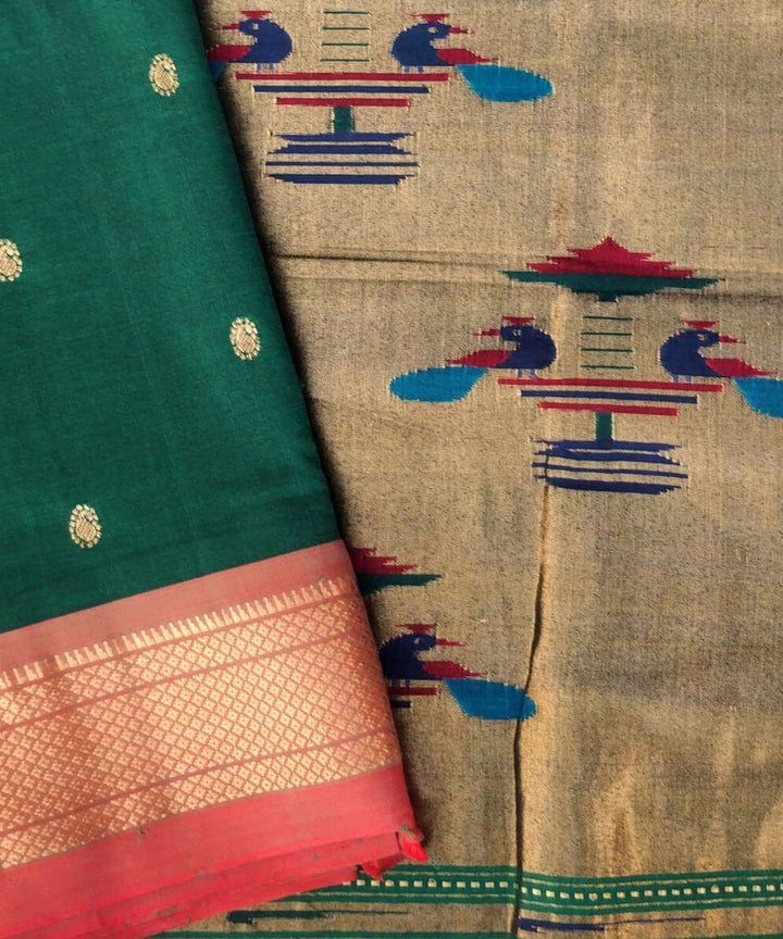 Dark green cotton handloom paithani saree
