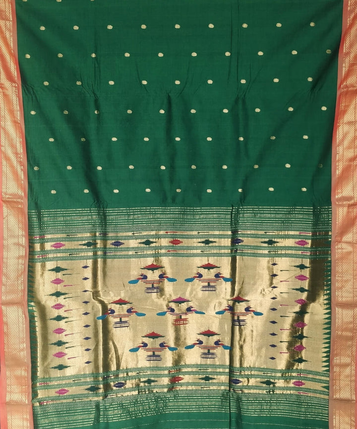 Dark green cotton handloom paithani saree