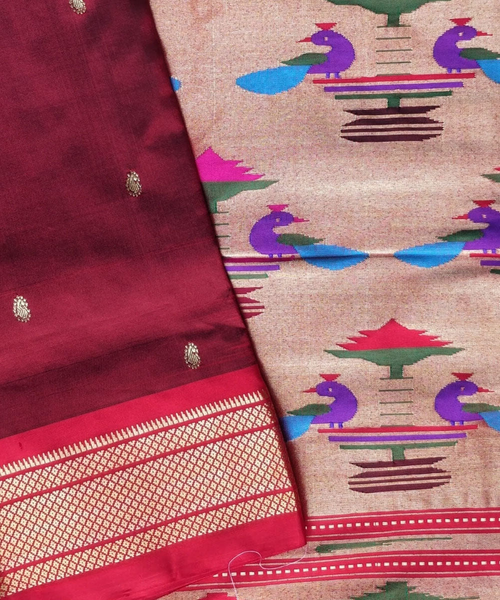 Maroon and red silk handloom paithani saree