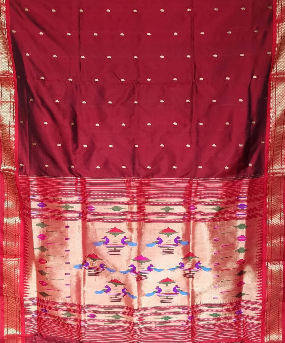Maroon and red silk handloom paithani saree