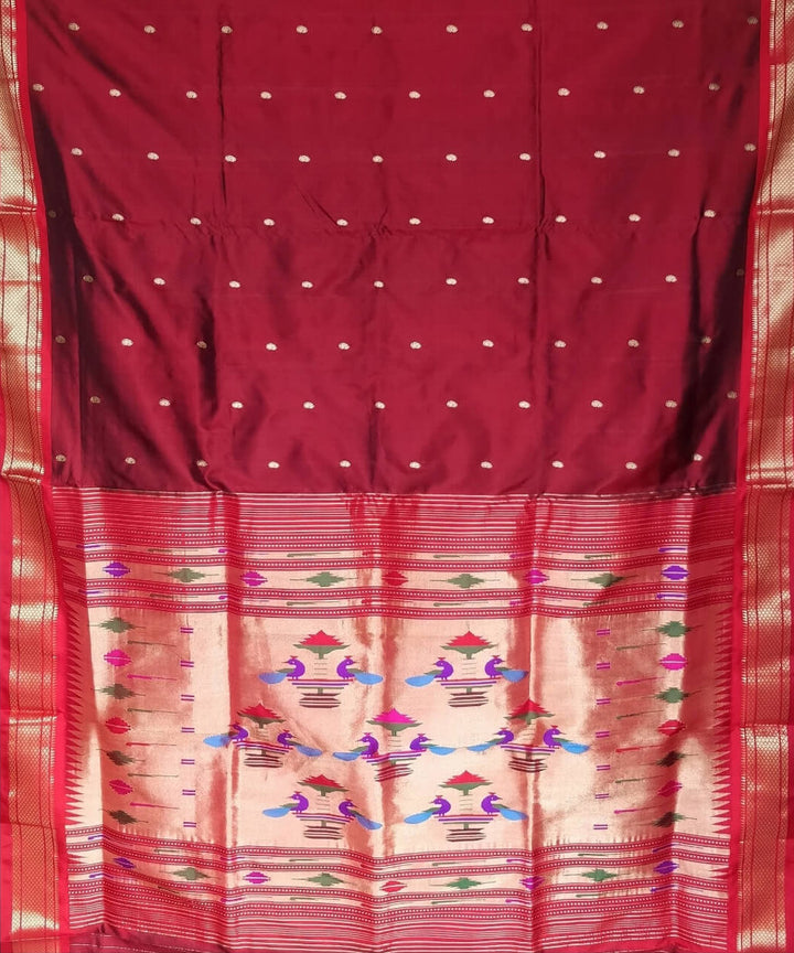 Maroon and red silk handloom paithani saree