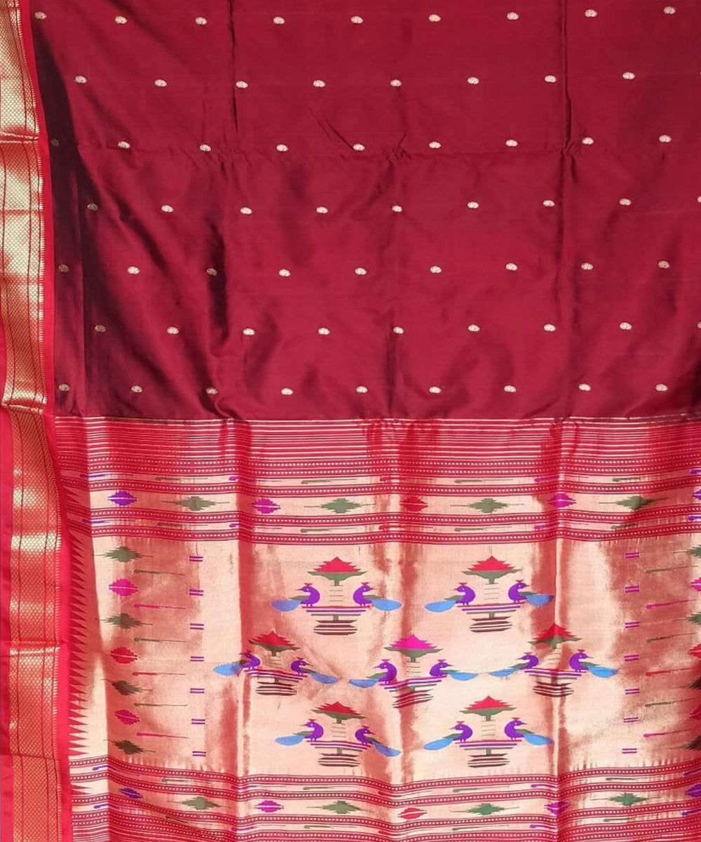 Maroon and red silk handloom paithani saree