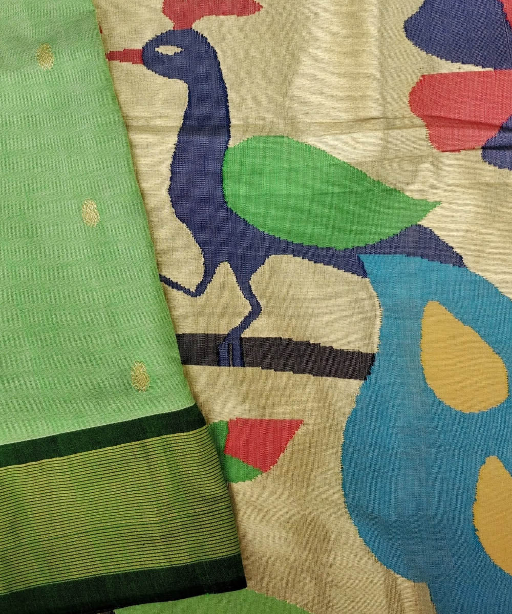 Pista green cotton handloom paithani saree