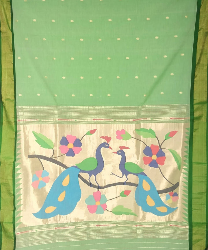 Pista green cotton handloom paithani saree