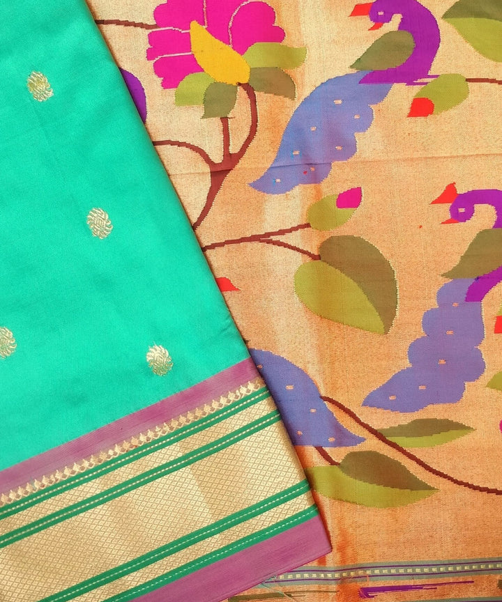 Sea green silk handloom paithani saree