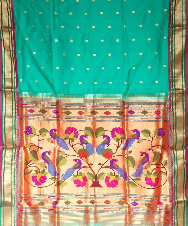 Sea green silk handloom paithani saree