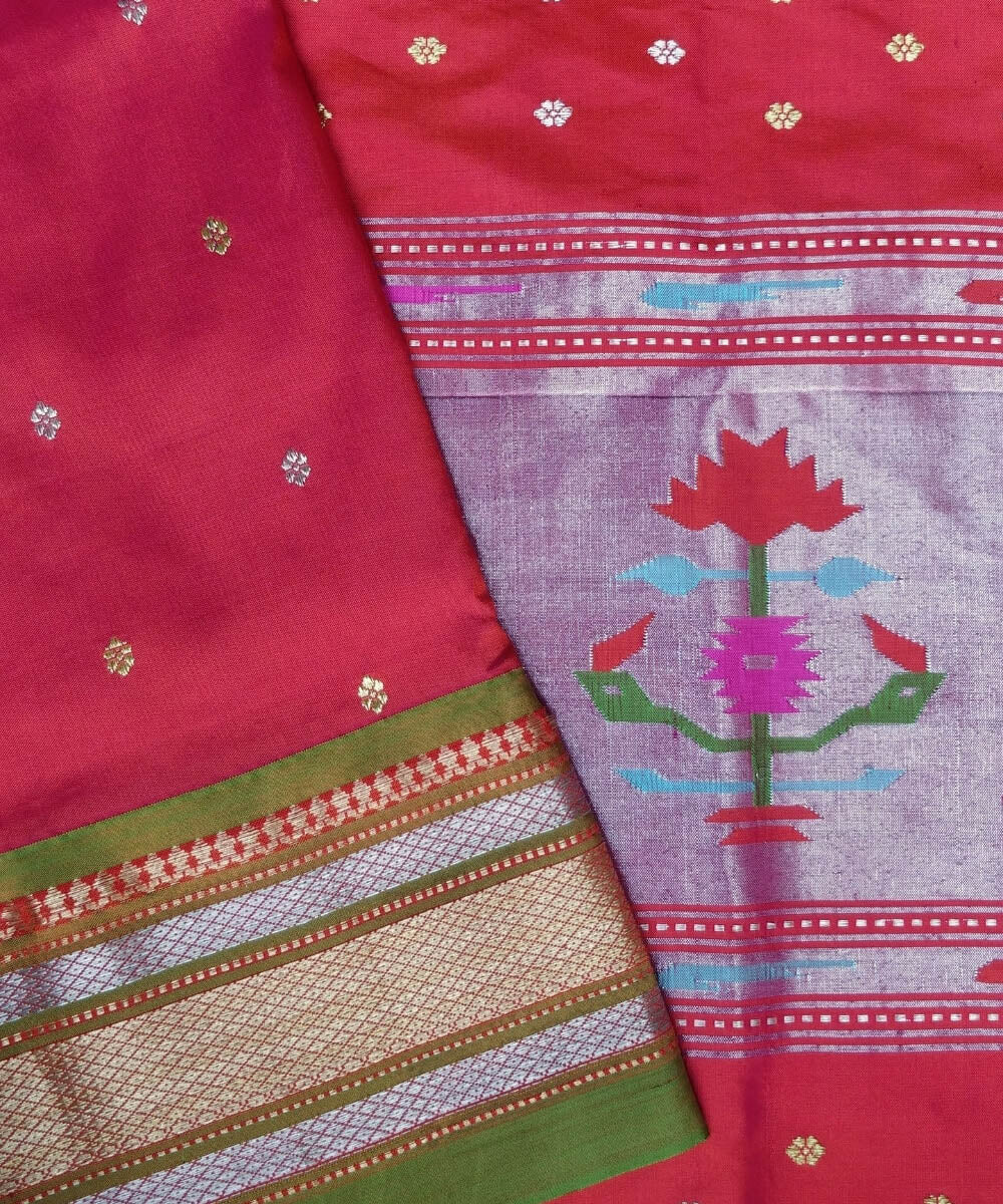 Pink double shaded silk handloom paithani saree