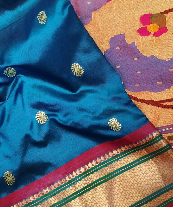 Indigo blue silk handloom paithani saree