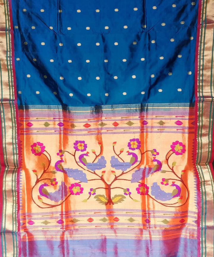 Indigo blue silk handloom paithani saree
