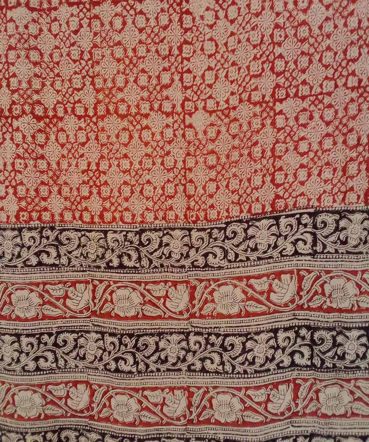 Beige multicolor hand printed cotton kalamkari saree