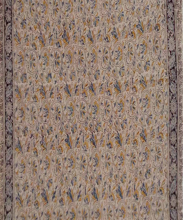 Dark red hand printed cotton kalamkari saree