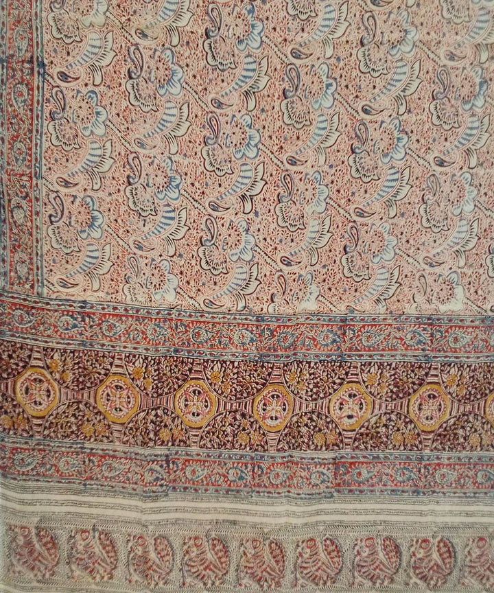 Cream multicolor hand printed cotton kalamkari saree