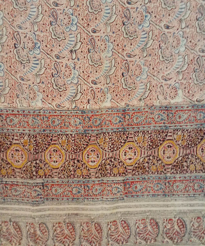 Cream multicolor hand printed cotton kalamkari saree