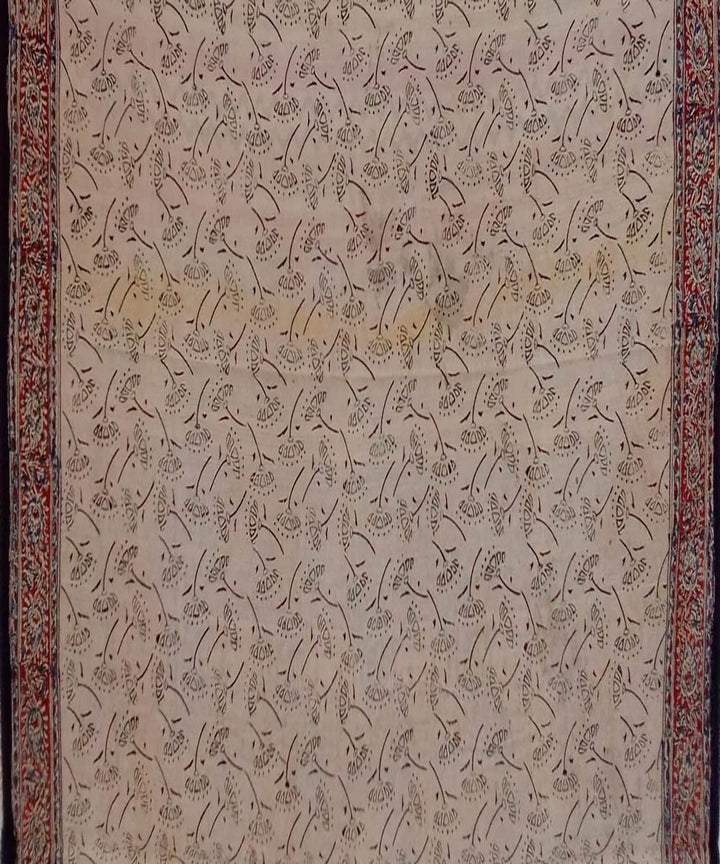 Cream multicolor hand printed cotton kalamkari saree
