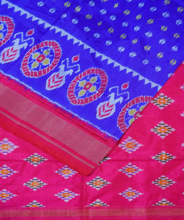 Cobalt blue handwoven ikat silk pochampally saree