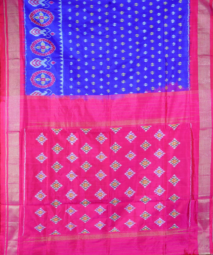 Cobalt blue handwoven ikat silk pochampally saree