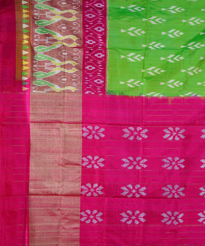 Bright green handwoven ikat silk pochampally saree