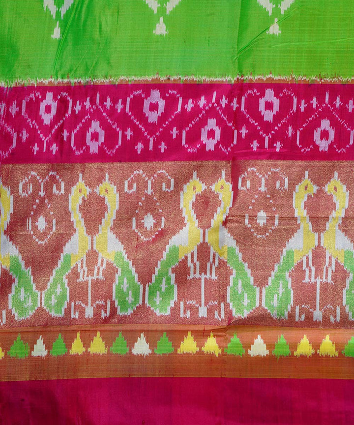 Bright green handwoven ikat silk pochampally saree