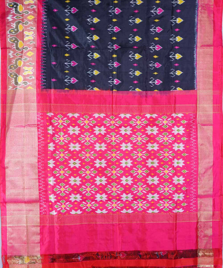 Black handwoven ikat silk pochampally saree