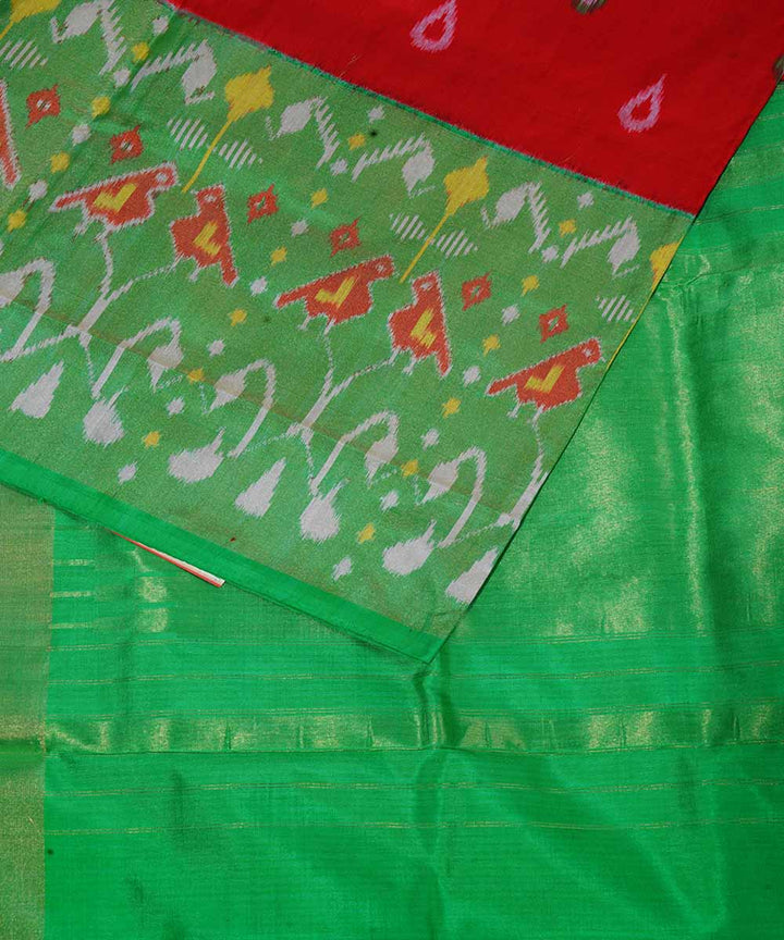 Crimson red handloom ikkat silk pochampally saree