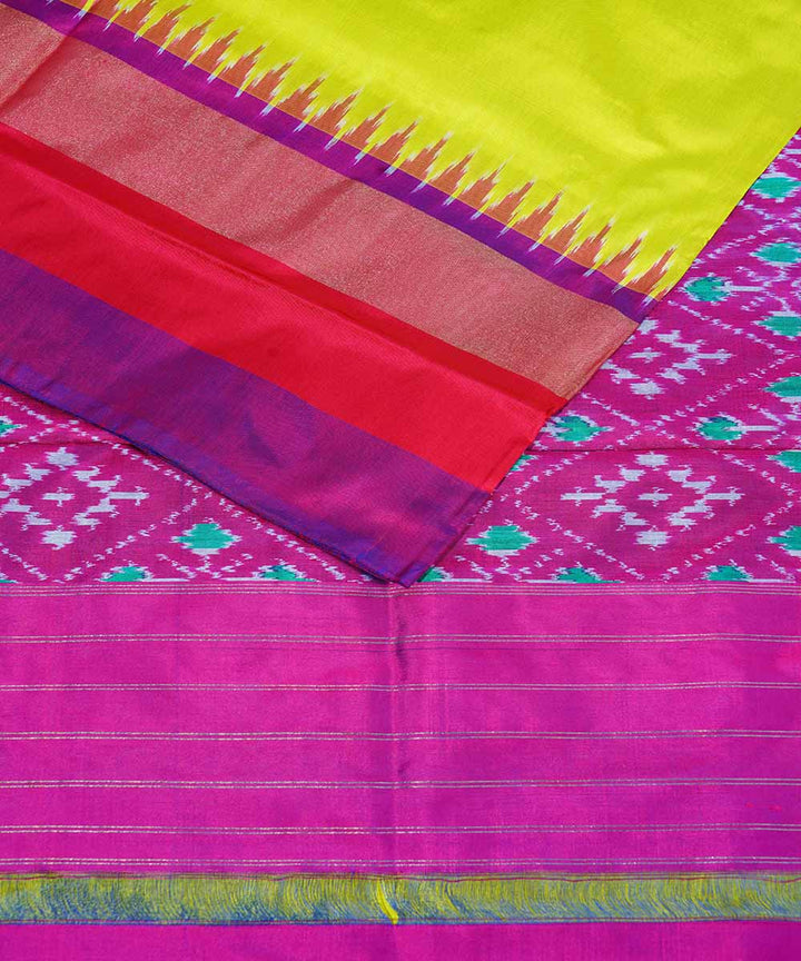 Bright yellow handwoven ikkat silk pochampally saree