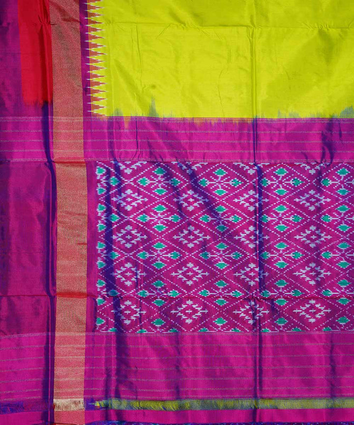 Bright yellow handwoven ikkat silk pochampally saree