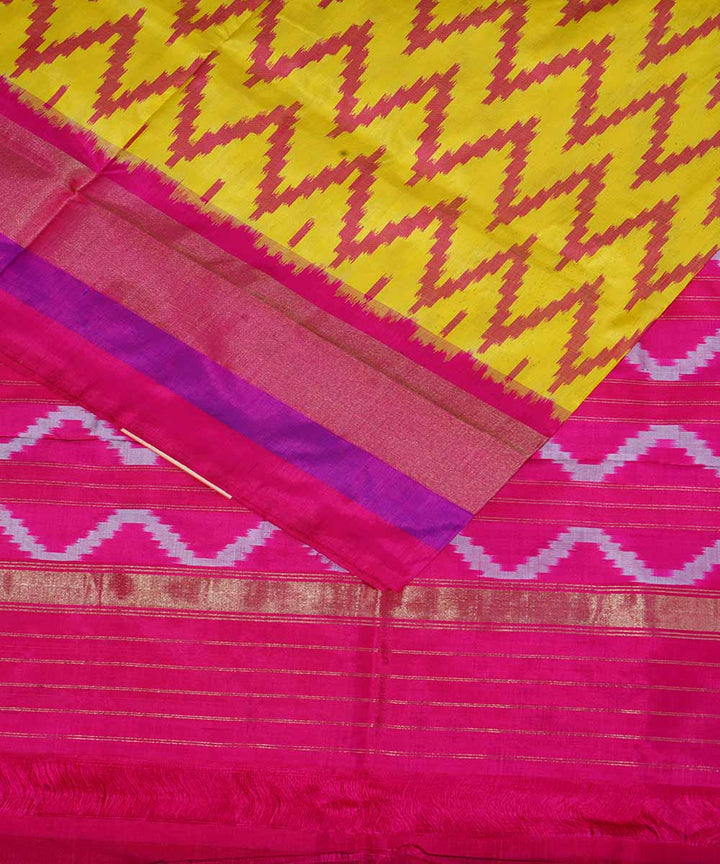 Amber yellow handloom ikkat silk pochampally saree