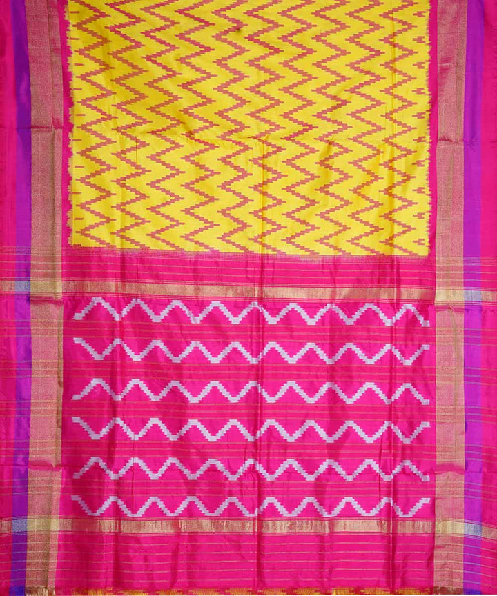 Amber yellow handloom ikkat silk pochampally saree