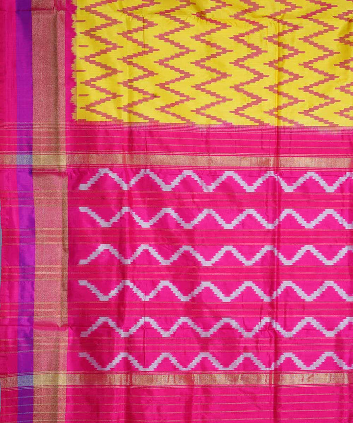 Amber yellow handloom ikkat silk pochampally saree
