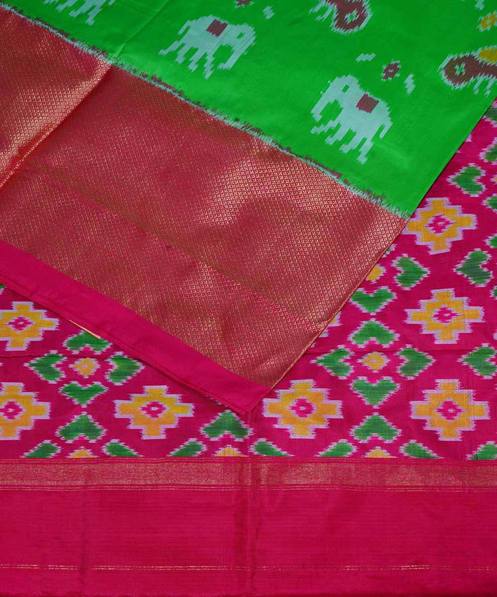 Bright green handloom ikkat silk pochampally saree
