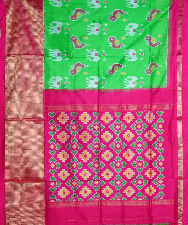 Bright green handloom ikkat silk pochampally saree