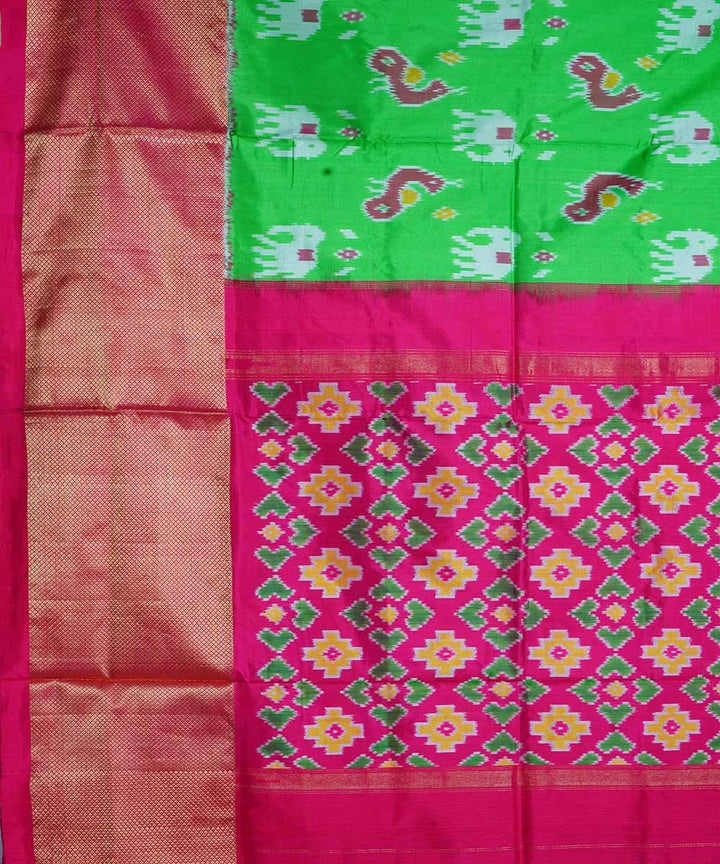 Bright green handloom ikkat silk pochampally saree