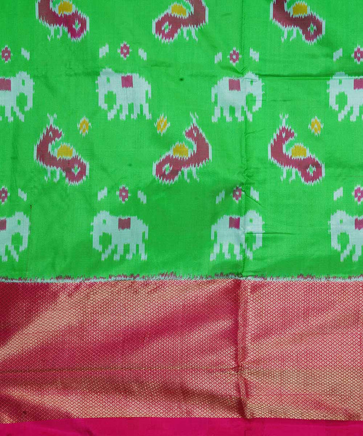 Bright green handloom ikkat silk pochampally saree