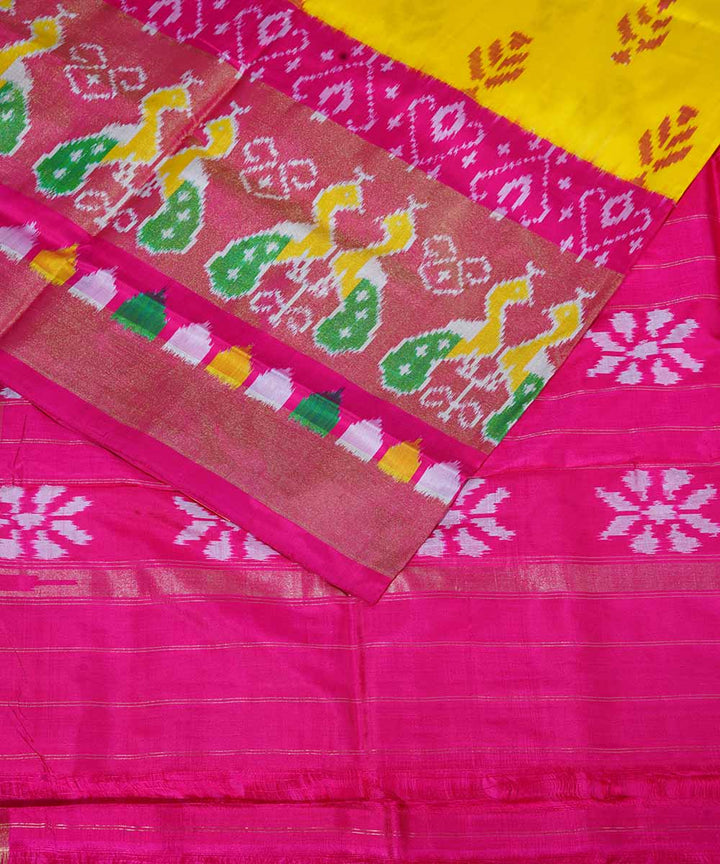 Amber yellow handloom ikat silk pochampally saree