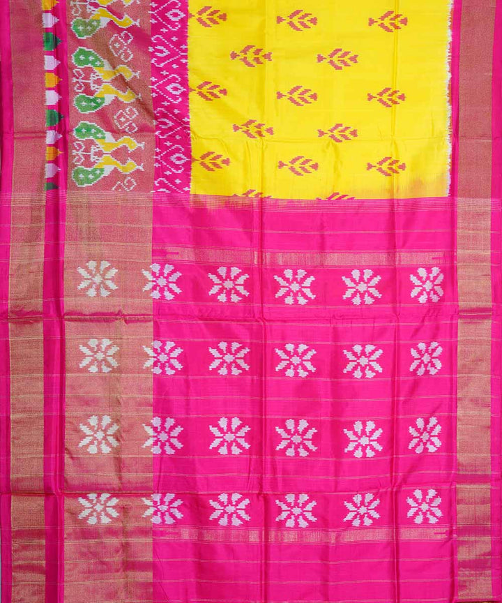 Amber yellow handloom ikat silk pochampally saree
