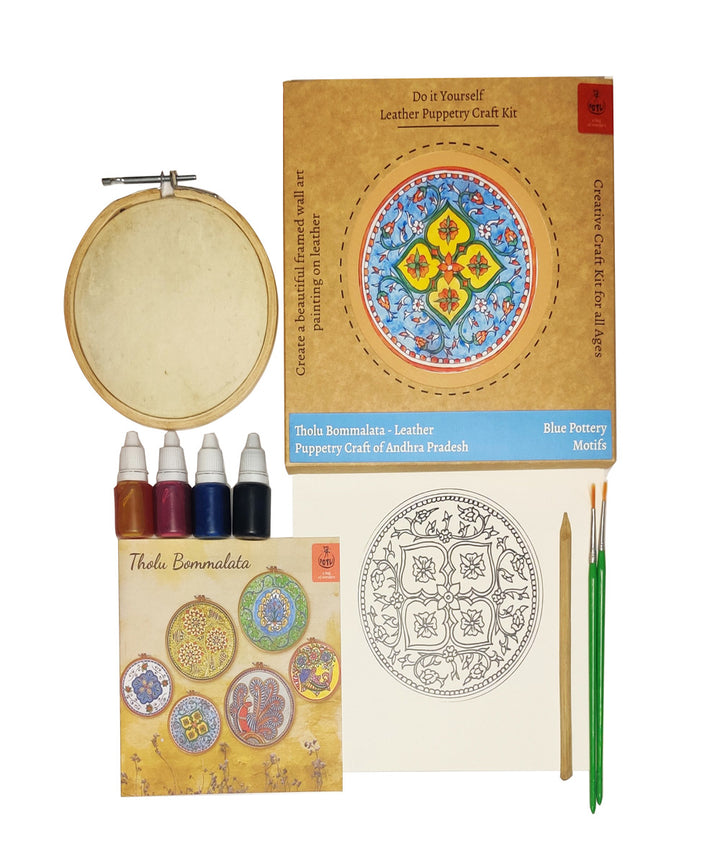 DIY wall art leather puppetry painitng kit blue pottery pattern