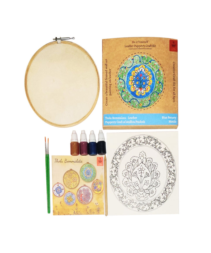 DIY wall art leather puppetry painitng kit green blue pottery pattern