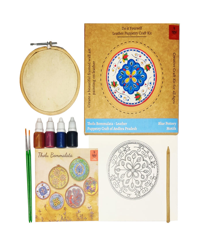 DIY wall art leather puppetry painitng kit white blue pottery pattern