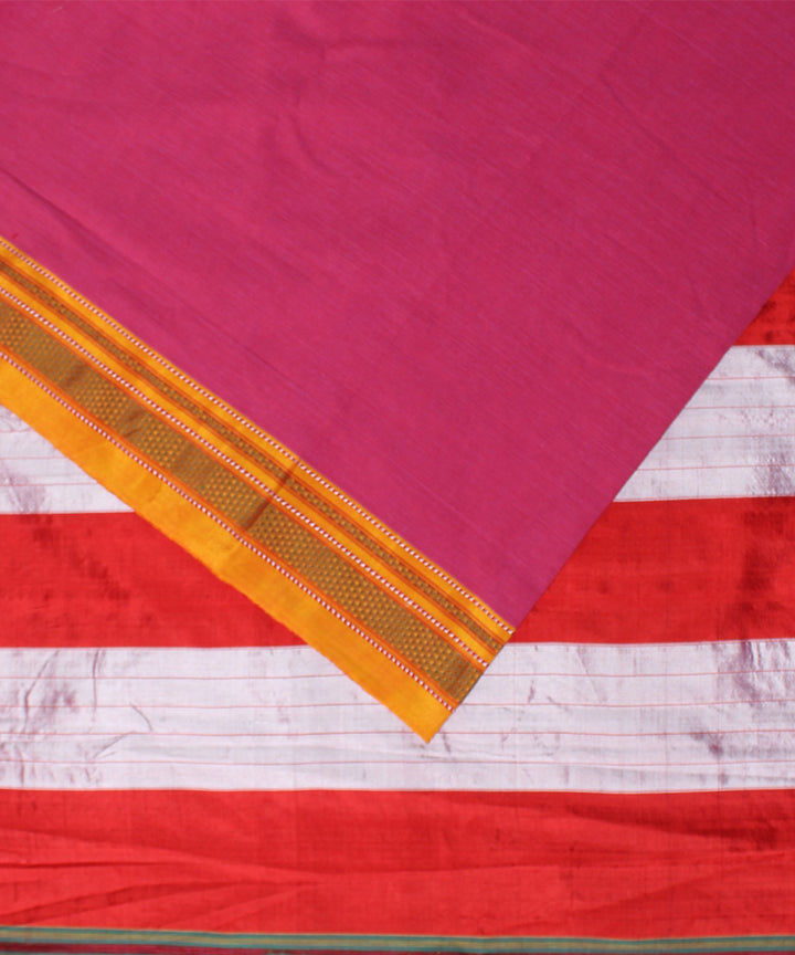 Pink red handloom cotton art silk chikki paras border ilkal saree