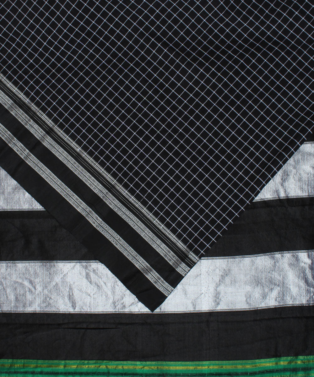 Black grey handwoven cotton art silk gayatri border ilkal saree