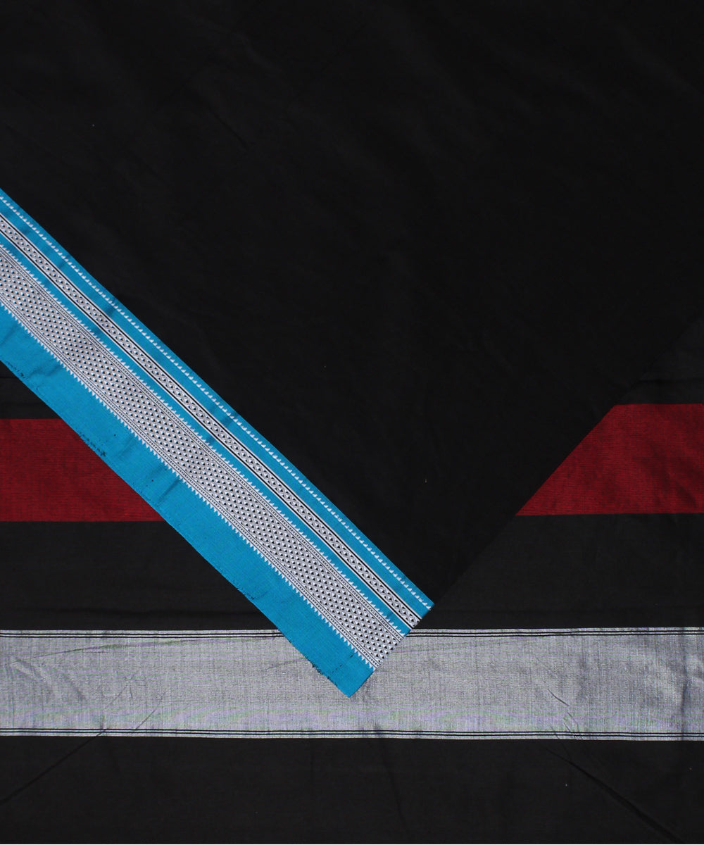 Black handloom cotton art silk chikki paras border ilkal saree
