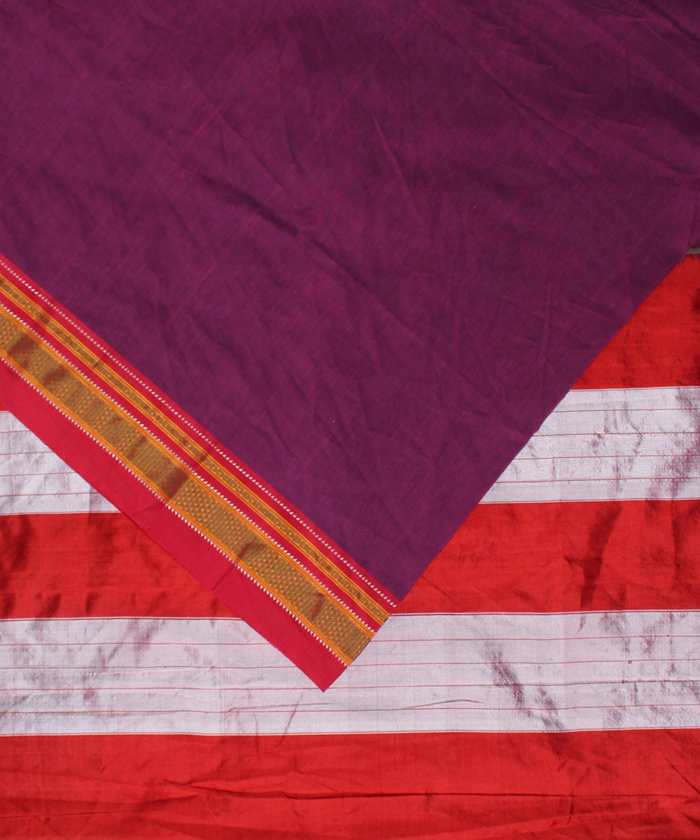 Mauve red handwoven cotton art silk chikki paras ilkal saree