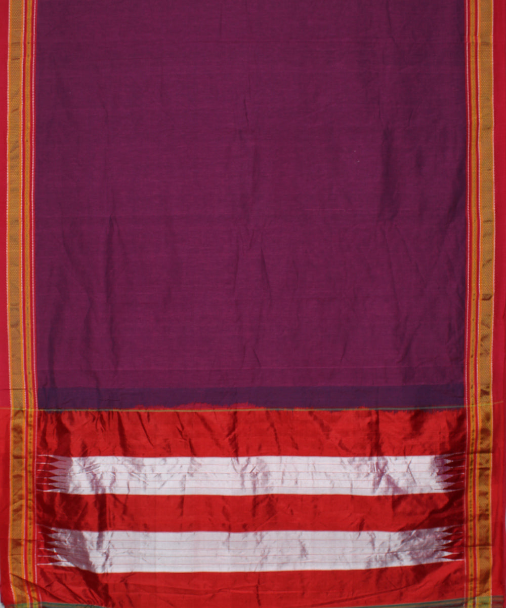 Mauve red handwoven cotton art silk chikki paras ilkal saree